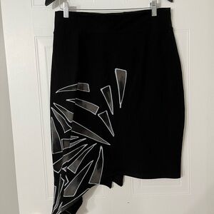Asymmetrical Black Skirt with Abstract Silver Detail